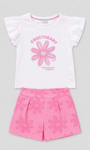 Conjunto Infantil Feminino Sweetheart com Blusa em Malha Cotton e Short em Malha New Marrocos