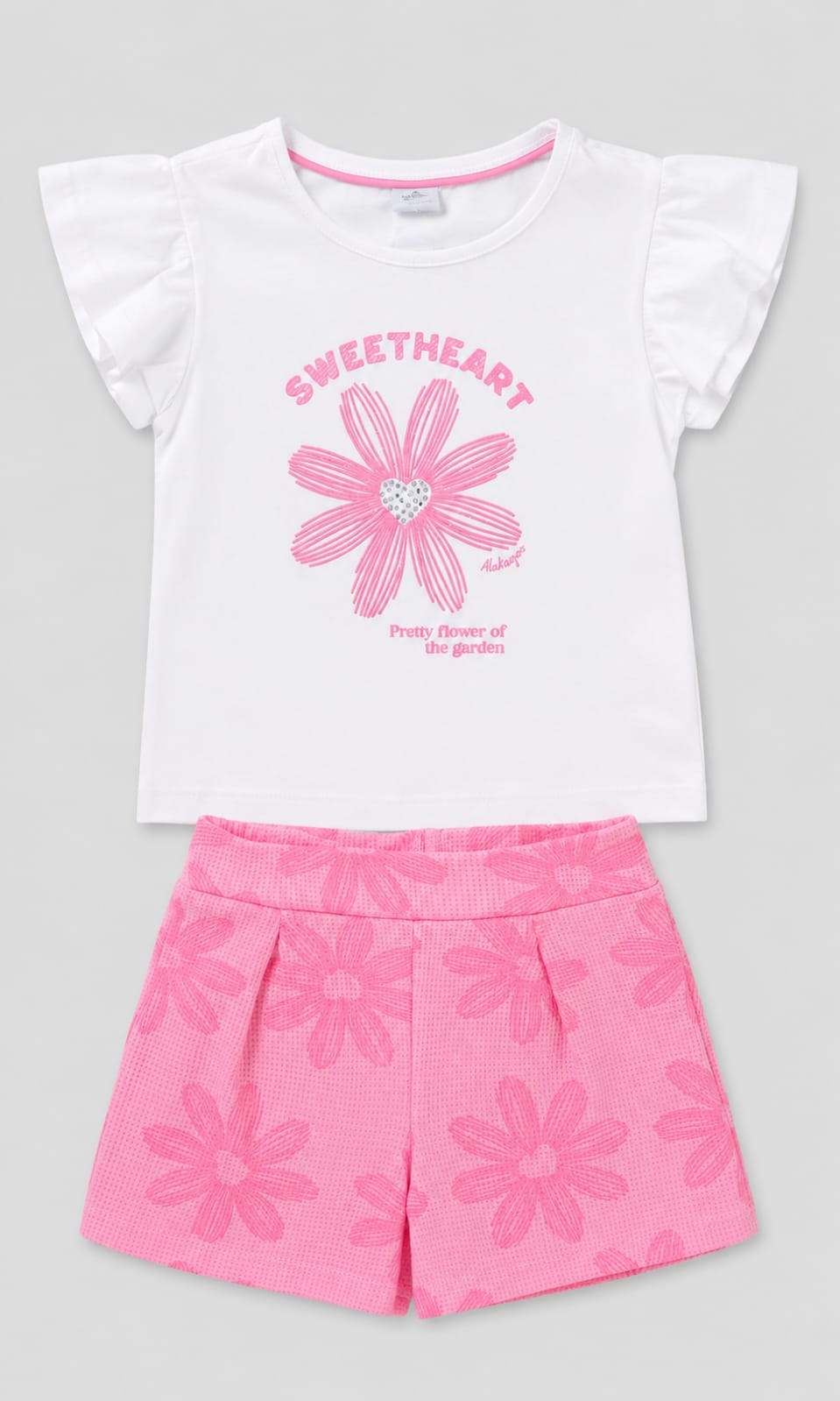 Conjunto Infantil Feminino Sweetheart com Blusa em Malha Cotton e Short em Malha New Marrocos