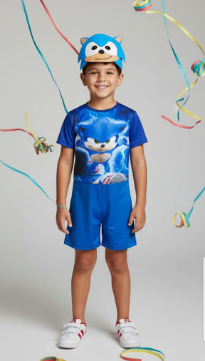 Fantasia Sonic Azul Infantil com Máscara