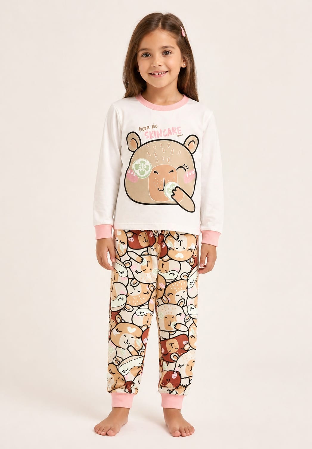 Pijama Infantil Meia Estação – Capivara | 100% Algodão | Brilha no Escuro