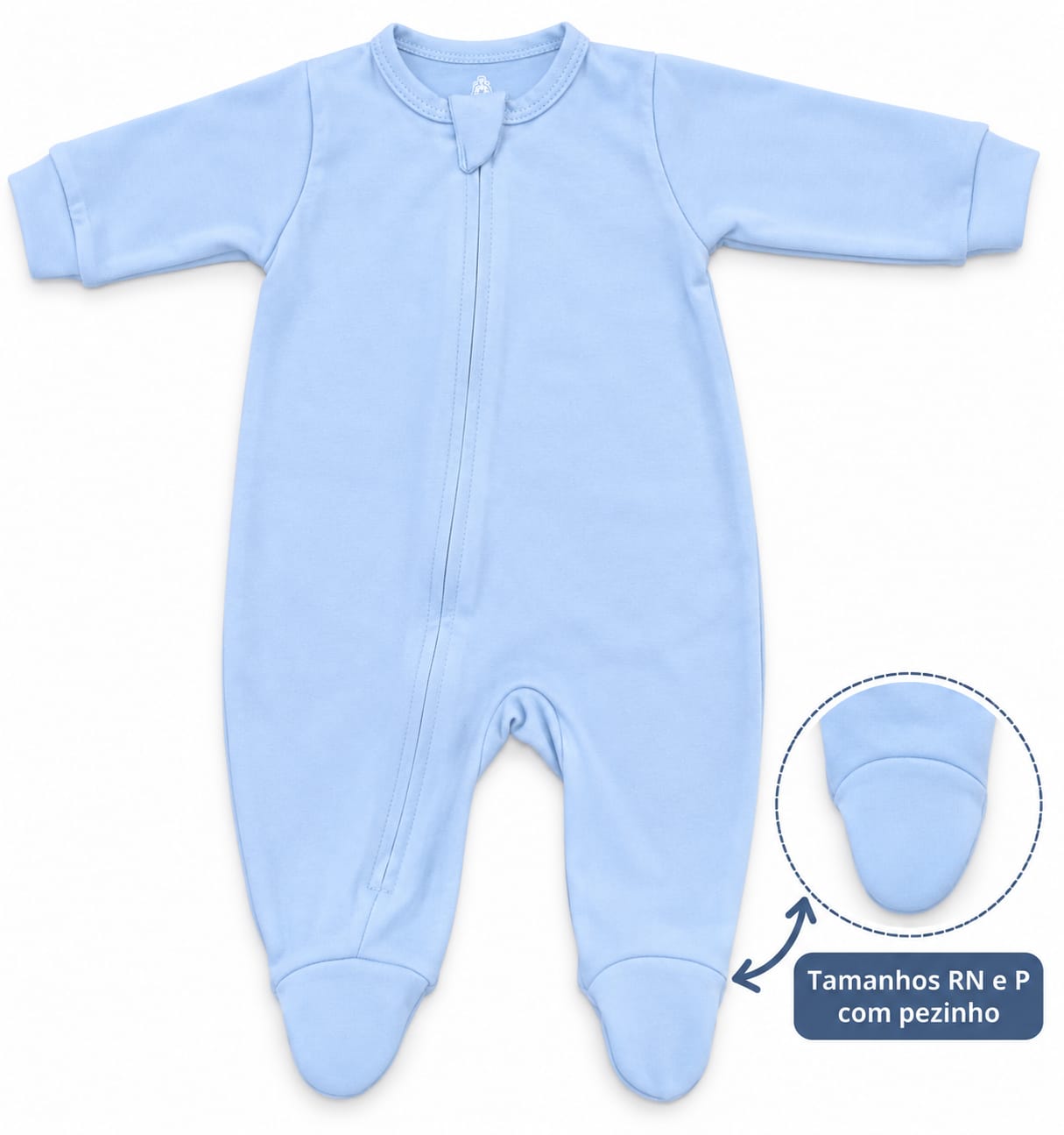 MACACÃO BEBÊ AZUL COM ZÍPER 100% ALGODÃO MALHA PREMIUM