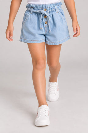Short Jeans Infantil Menina com Cintura Paperbag e Amarração