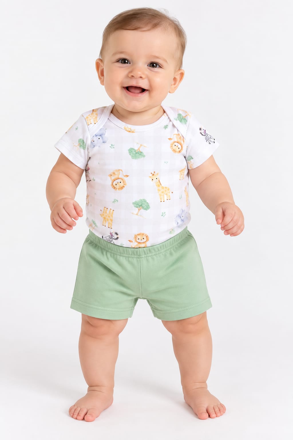 CONJUNTO BEBÊ BODY REGATA + SHORT ESTAMPA SAFARI
