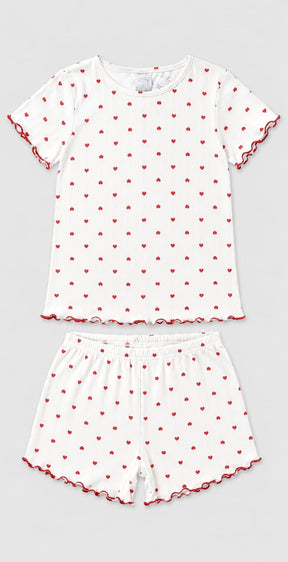 Pijama Infantil Feminino Corações em Malha Ribana Ibiza