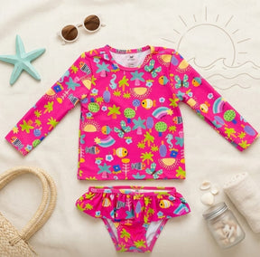 Biquíni Infantil Up Baby com Camiseta UV Manga Longa e Calcinha com Babado