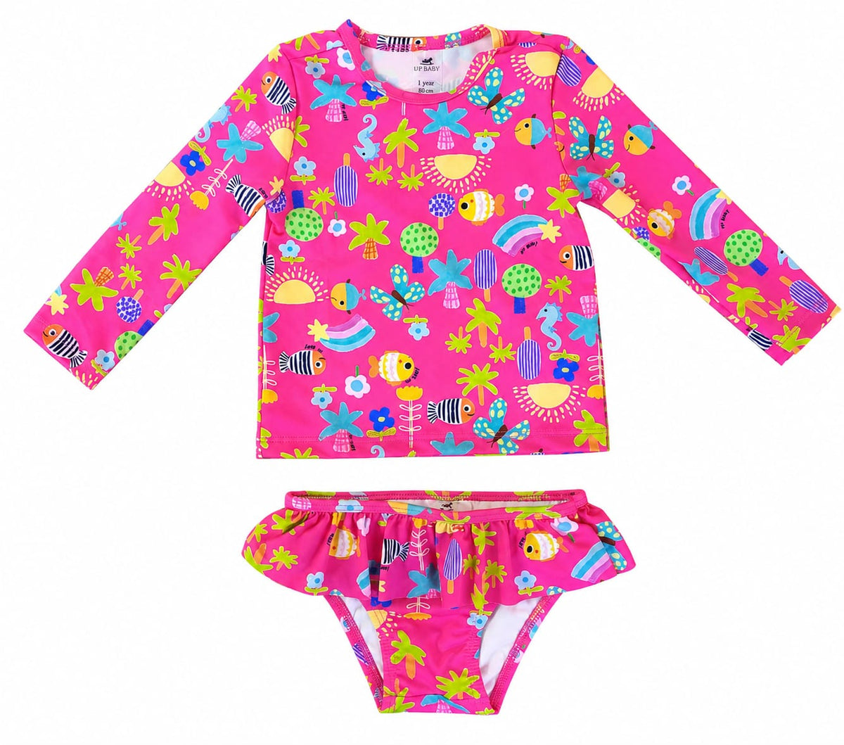 Biquíni Infantil Up Baby com Camiseta UV Manga Longa e Calcinha com Babado