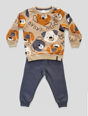 CONJUNTO MOLETOM FELPADO 03 DOG FUN BEGE    - MASCULINO