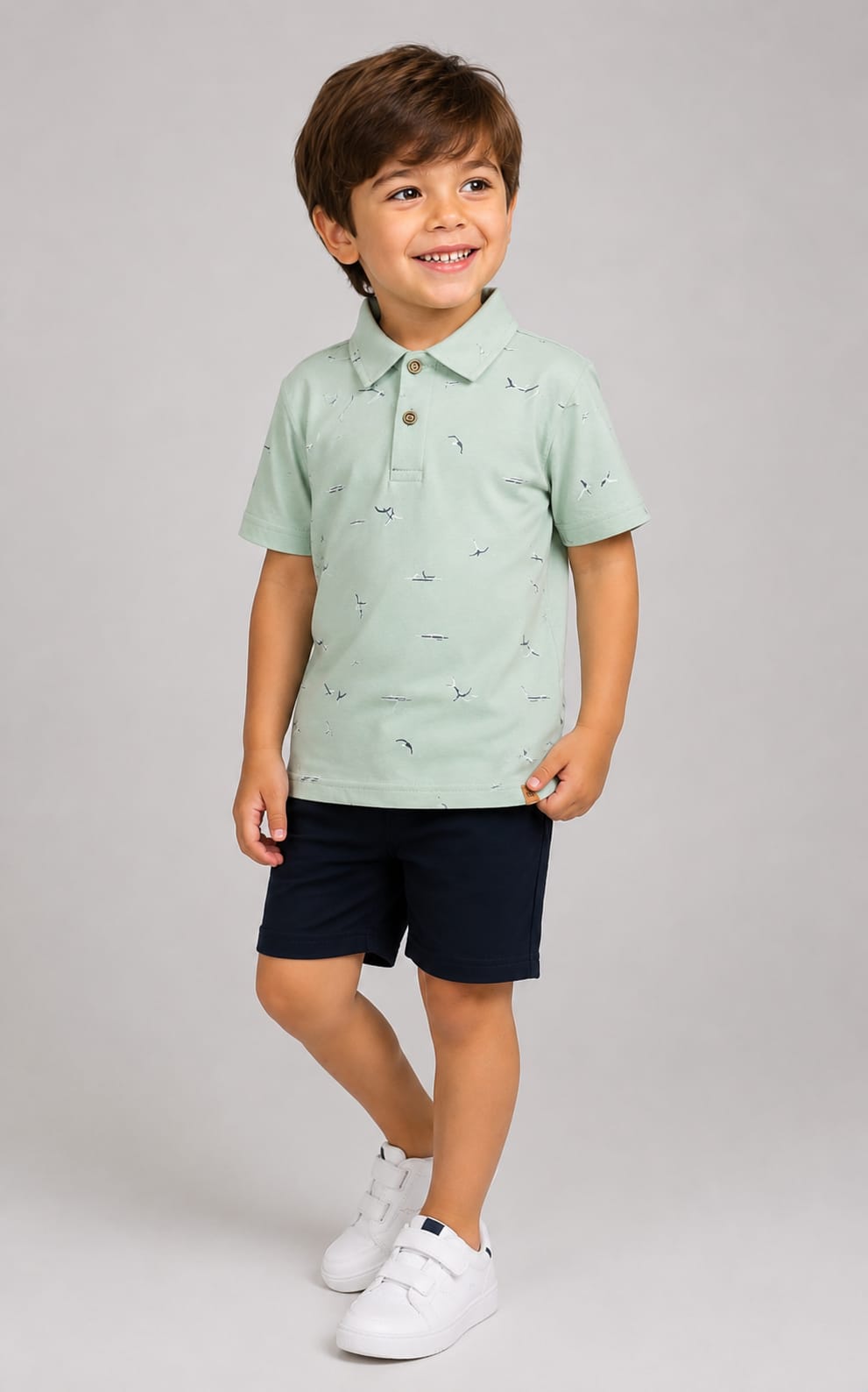 Conjunto Infantil Masculino Polo Estampada com Short em Moletom