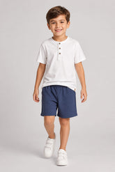 Conjunto Infantil Masculino Camiseta em Meia Malha Penteada e Short em Moletom Fire