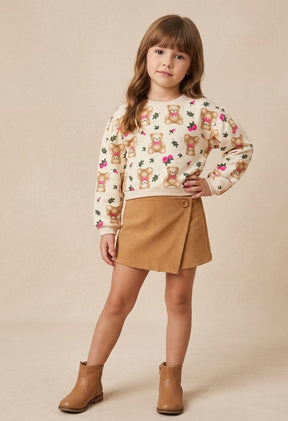 Conjunto Blusa Moletom e Short Saia Urso Infantil Confortável e Estiloso