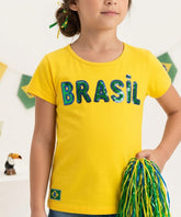 Blusa da Copa Brasil Infantil 100% Algodão com Lantejoulas