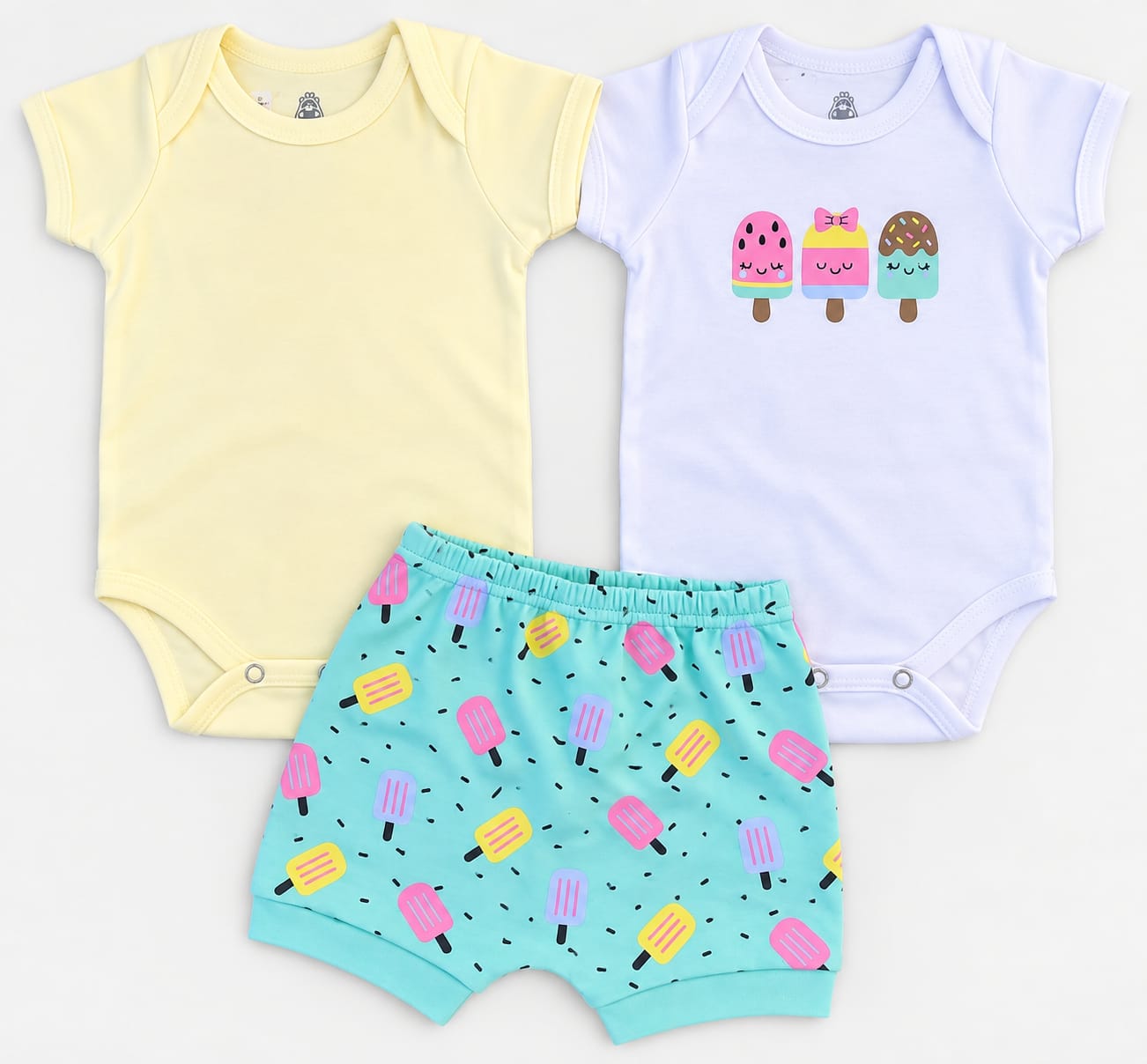 Kit Bebê 3 Peças Body e Short Picolé