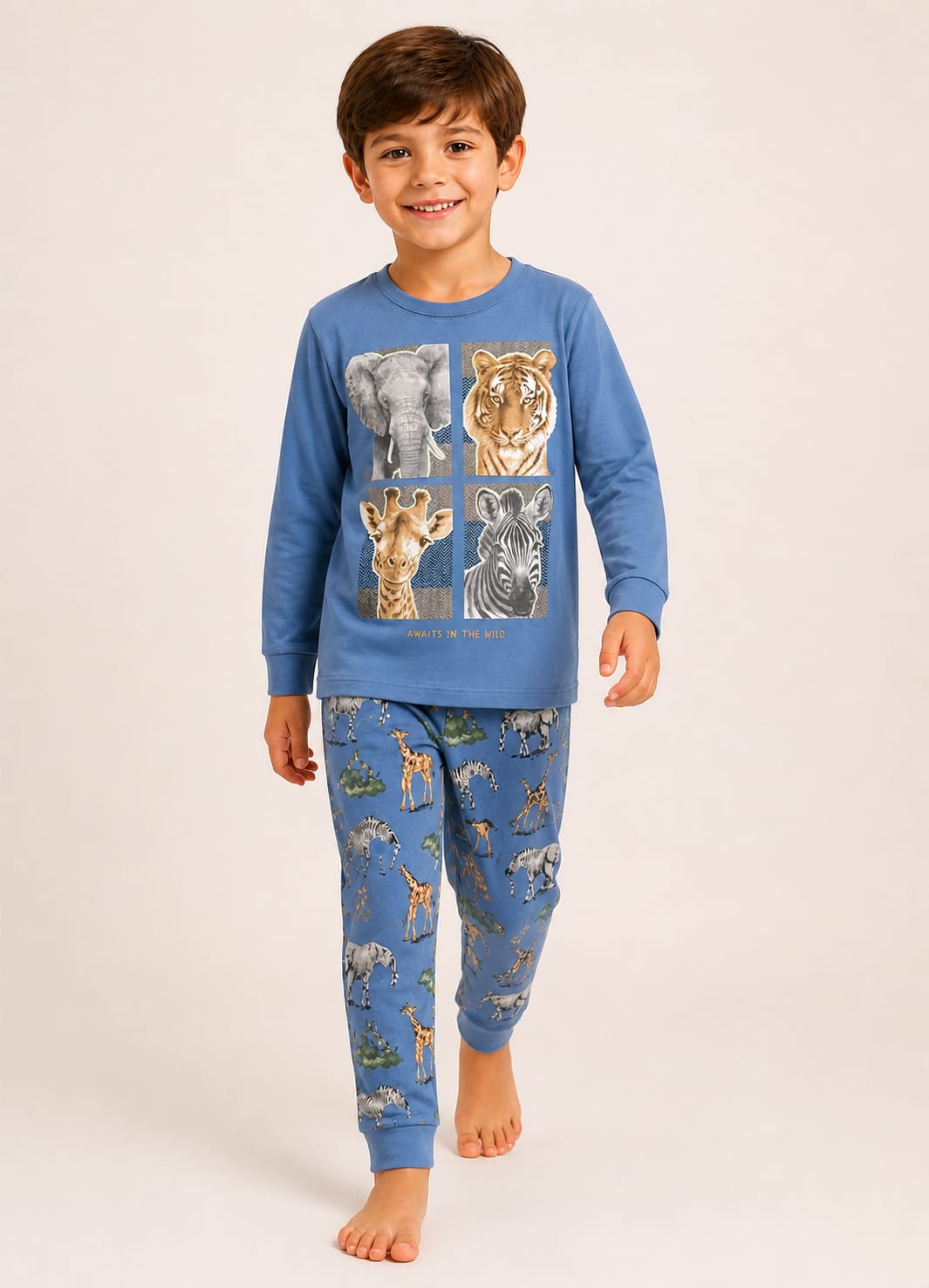 Pijama Infantil Safari Brilha no Escuro 100% Algodão