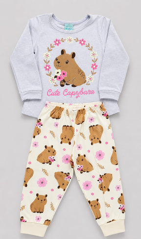 Pijama Infantil Cute Capivara Brilha no Escuro 100% Algodão