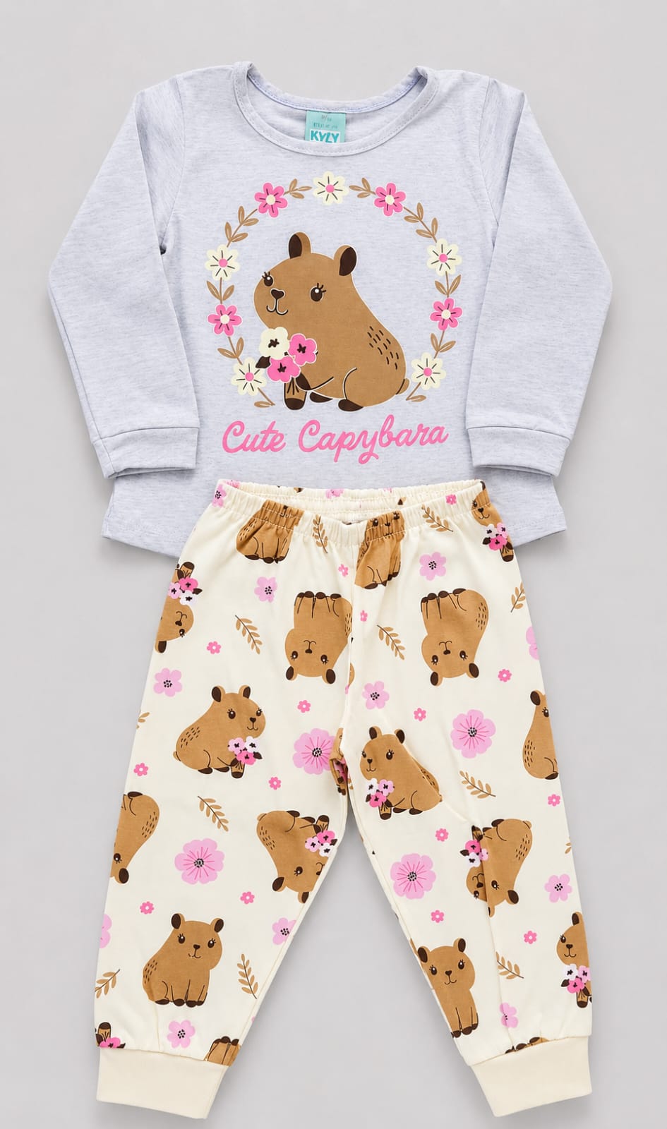 Pijama Infantil Cute Capivara Brilha no Escuro 100% Algodão