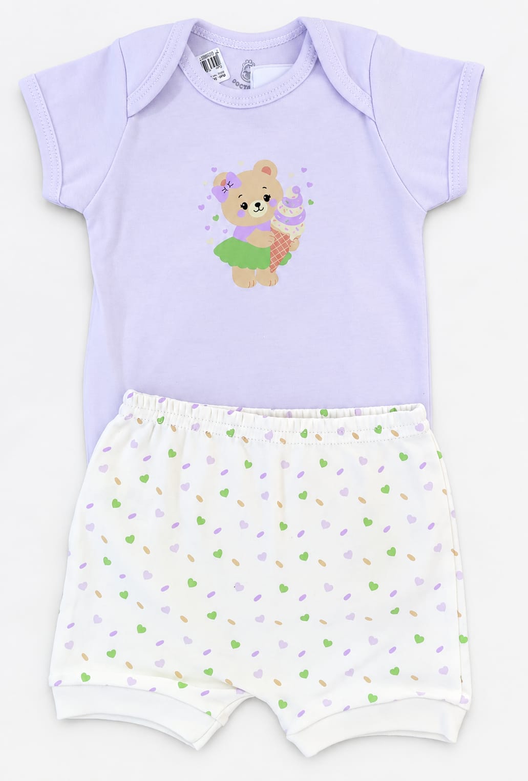 Conjunto Bebê Body e Short Ursinho Lilás