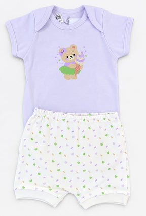 Conjunto Bebê Body e Short Ursinho Lilás