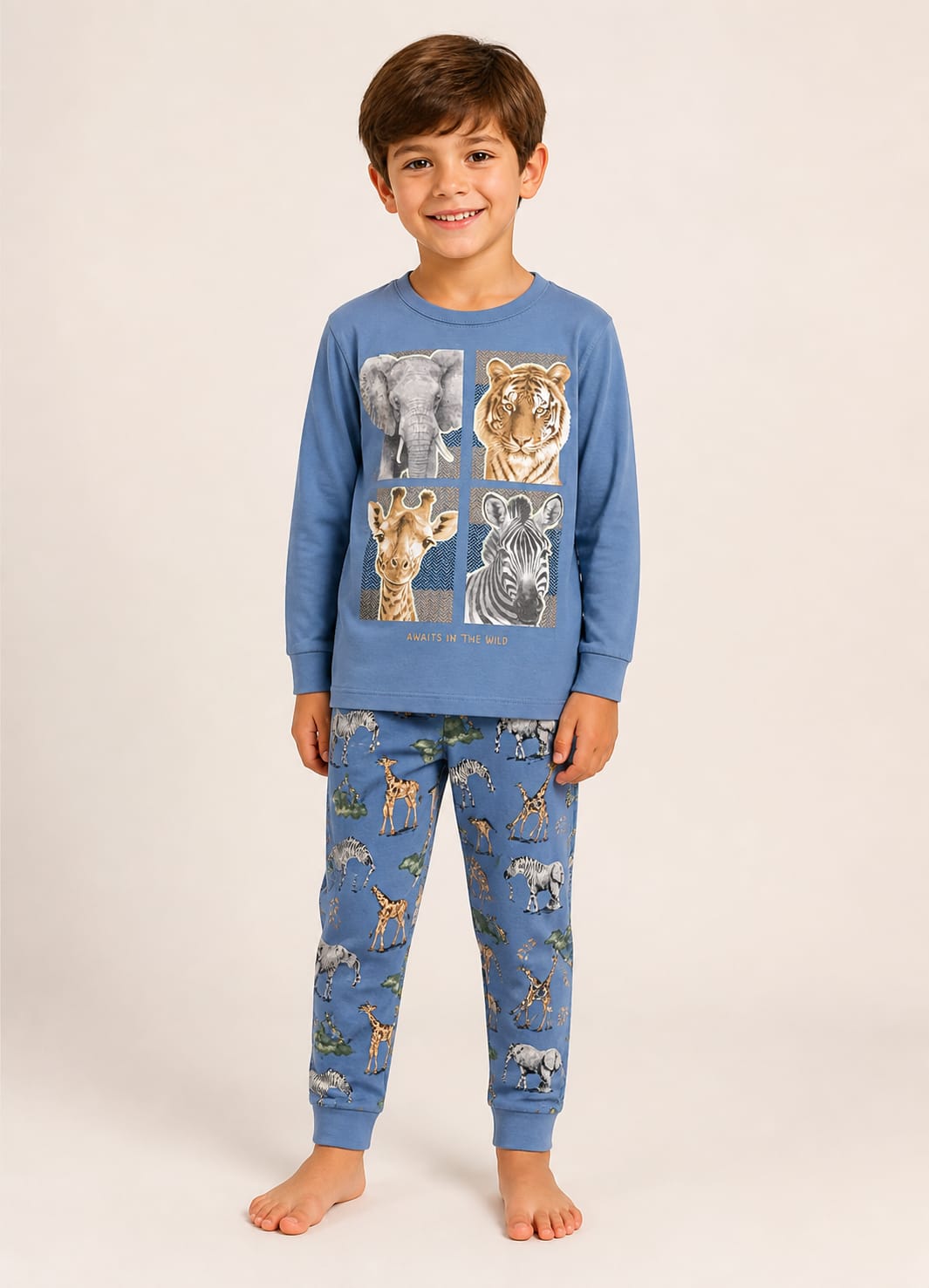 Pijama Infantil Safari Brilha no Escuro 100% Algodão
