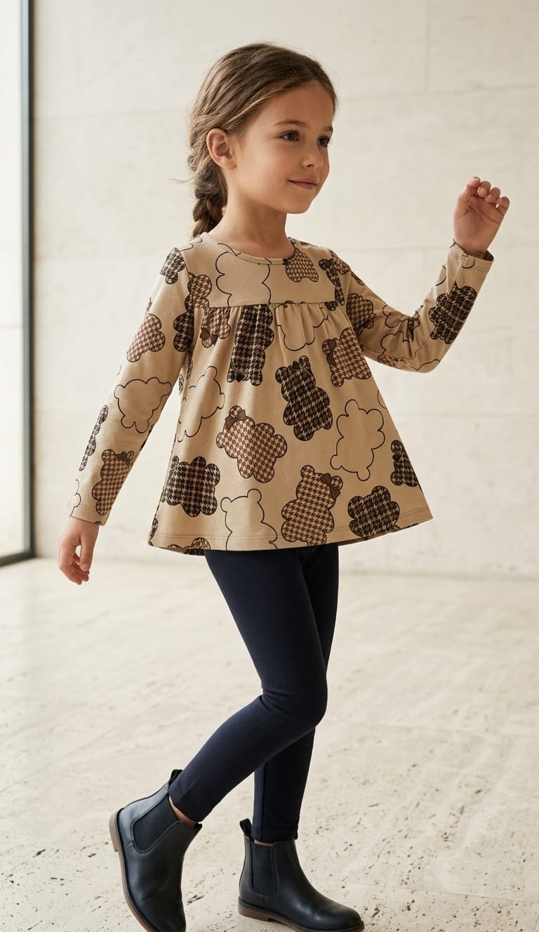 Conjunto Infantil Meio Estação Ursinho 100% Algodão