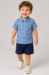 Conjunto Infantil Menino com Camisa Estampada e Short em Moletom