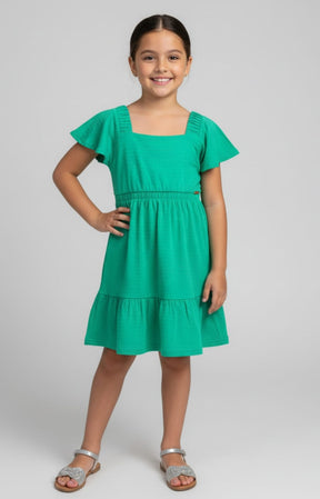 Vestido Infantil Verde Otimismo em Malha Nikko – Conforto, Leveza e Estilo para o Dia a Dia