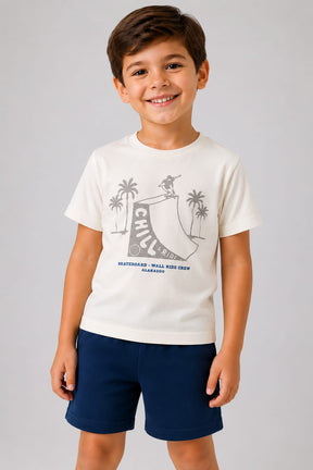 Conjunto Infantil Masculino Camiseta em Malha Penteada e Short em Moletom