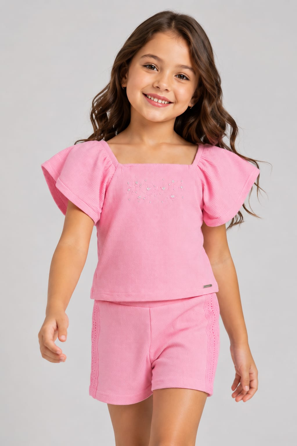 Conjunto Infantil Feminino em Malha New Marrocos Rosa