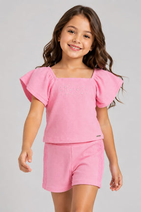 Conjunto Infantil Feminino em Malha New Marrocos Rosa