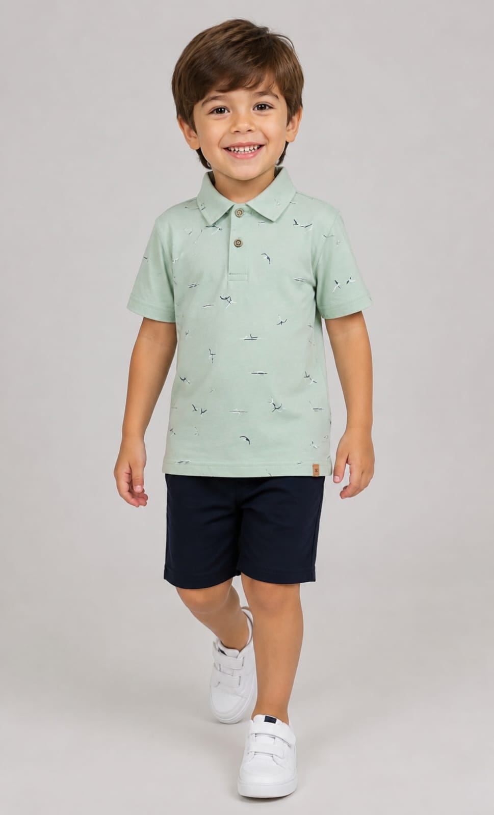 Conjunto Infantil Masculino Polo Estampada com Short em Moletom