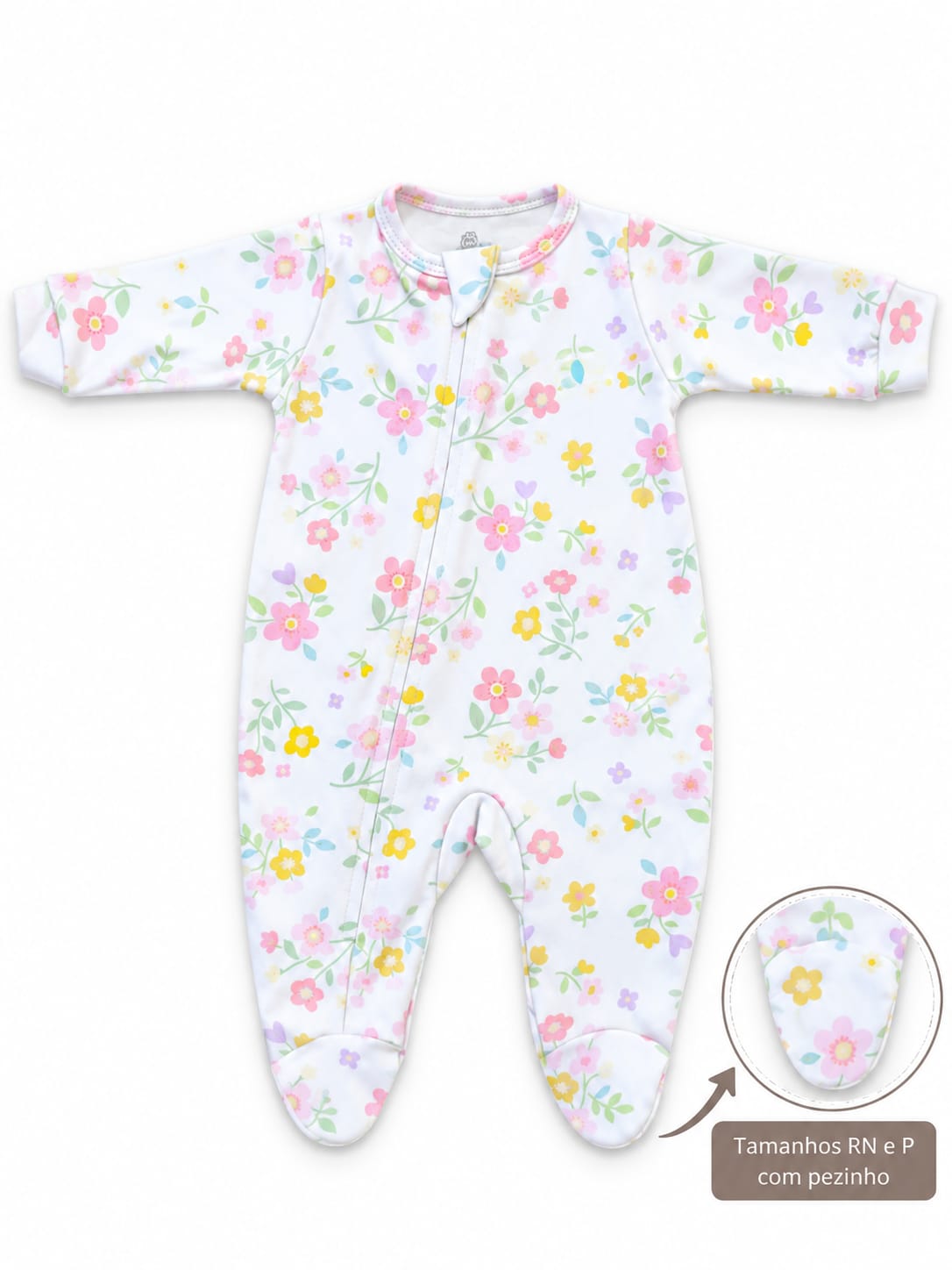 MACACÃO BEBÊ FLORAL COM ZÍPER 100% ALGODÃO MALHA PREMIUM
