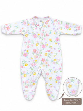 MACACÃO BEBÊ FLORAL COM ZÍPER 100% ALGODÃO MALHA PREMIUM