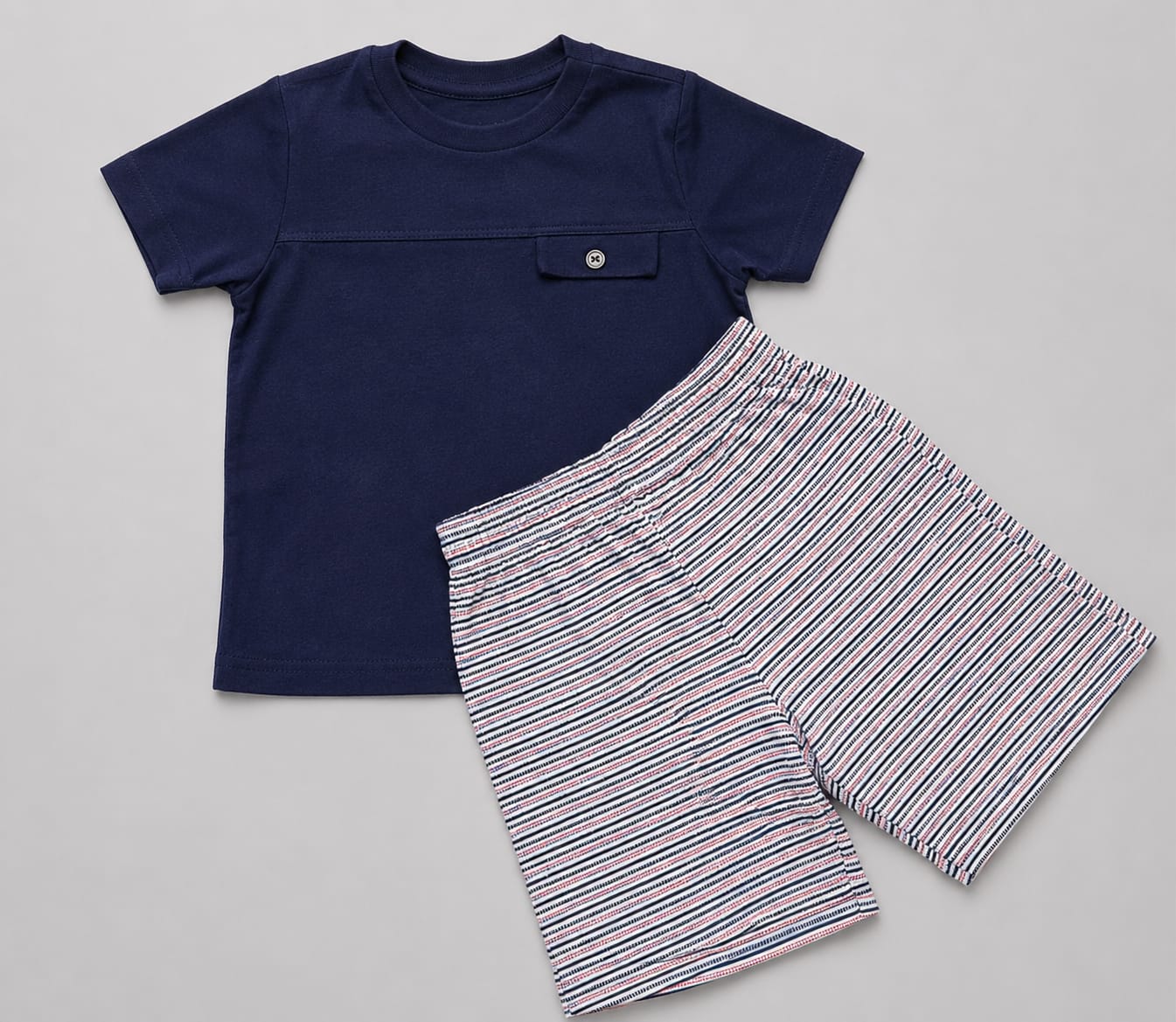 Conjunto Infantil Masculino Camiseta em Meia Malha Penteada e Short em Malha Piquet Confort