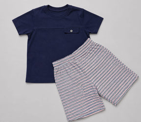 Conjunto Infantil Masculino Camiseta em Meia Malha Penteada e Short em Malha Piquet Confort