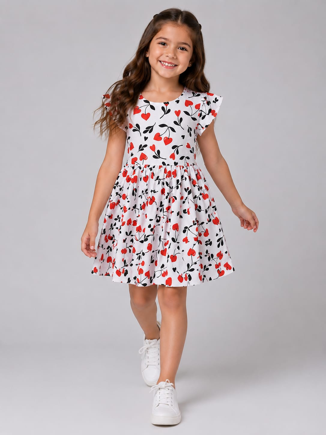 Vestido Infantil Estampado Corações em Malha Nikko