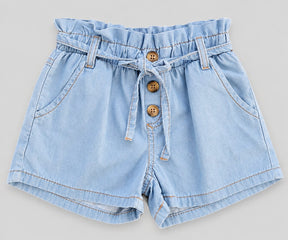 Short Jeans Infantil Menina com Cintura Paperbag e Amarração