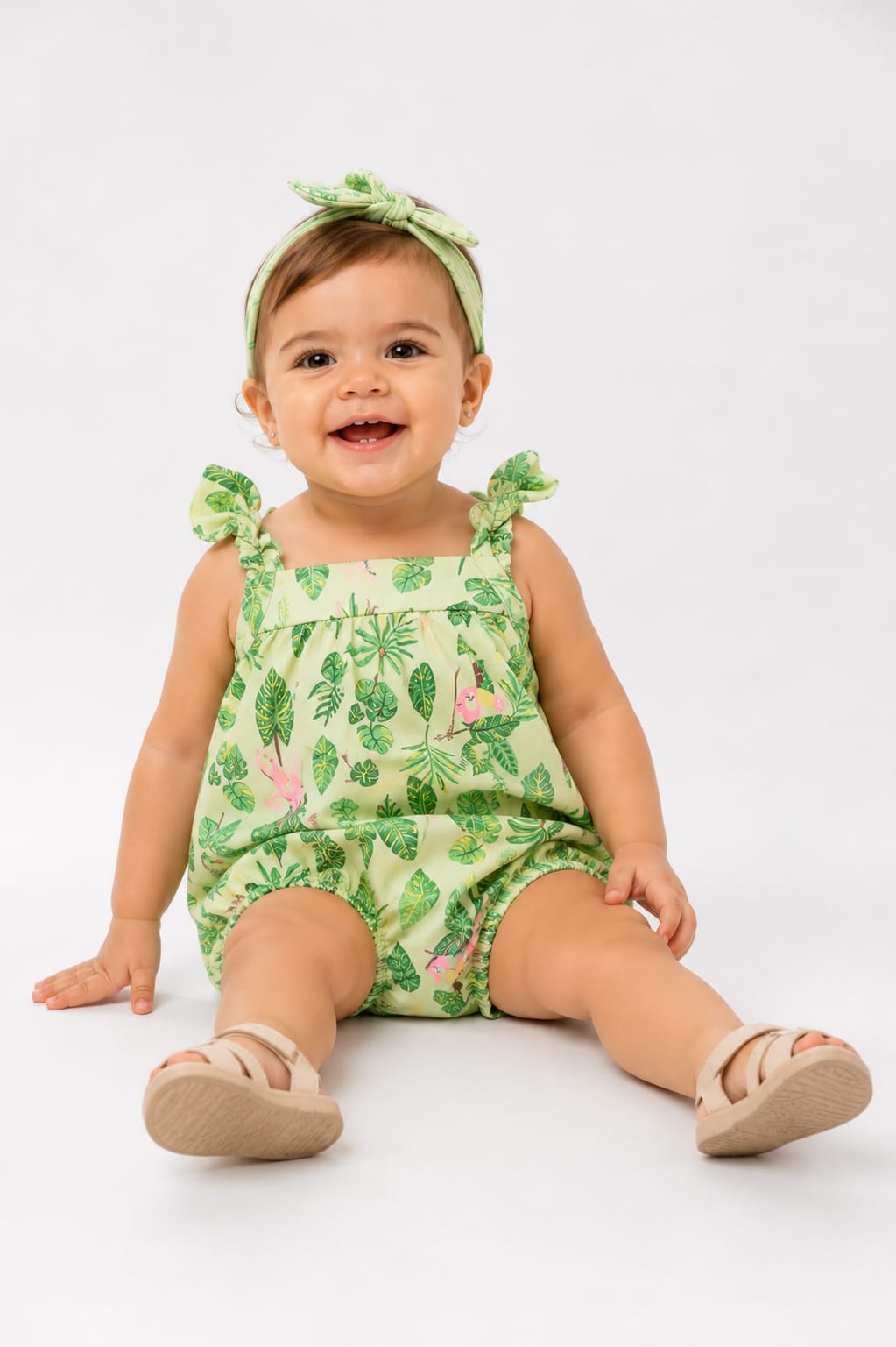 Macaquinho Infantil Feminino em Cotton Estampado Tropical