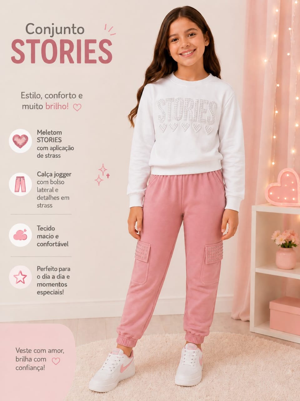 Conjunto Stories Infantil em Moletom Peluciado
