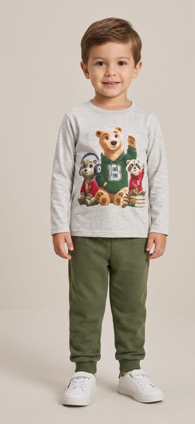 Conjunto Blusa Meia Estação e Calça de Moletom Urso
