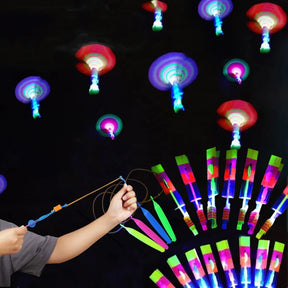 Brinquedo Rocket LED com Lançamento de Elástico – Brinquedo Voador de Helicóptero com Luzes, Divertido para Crianças e Festas