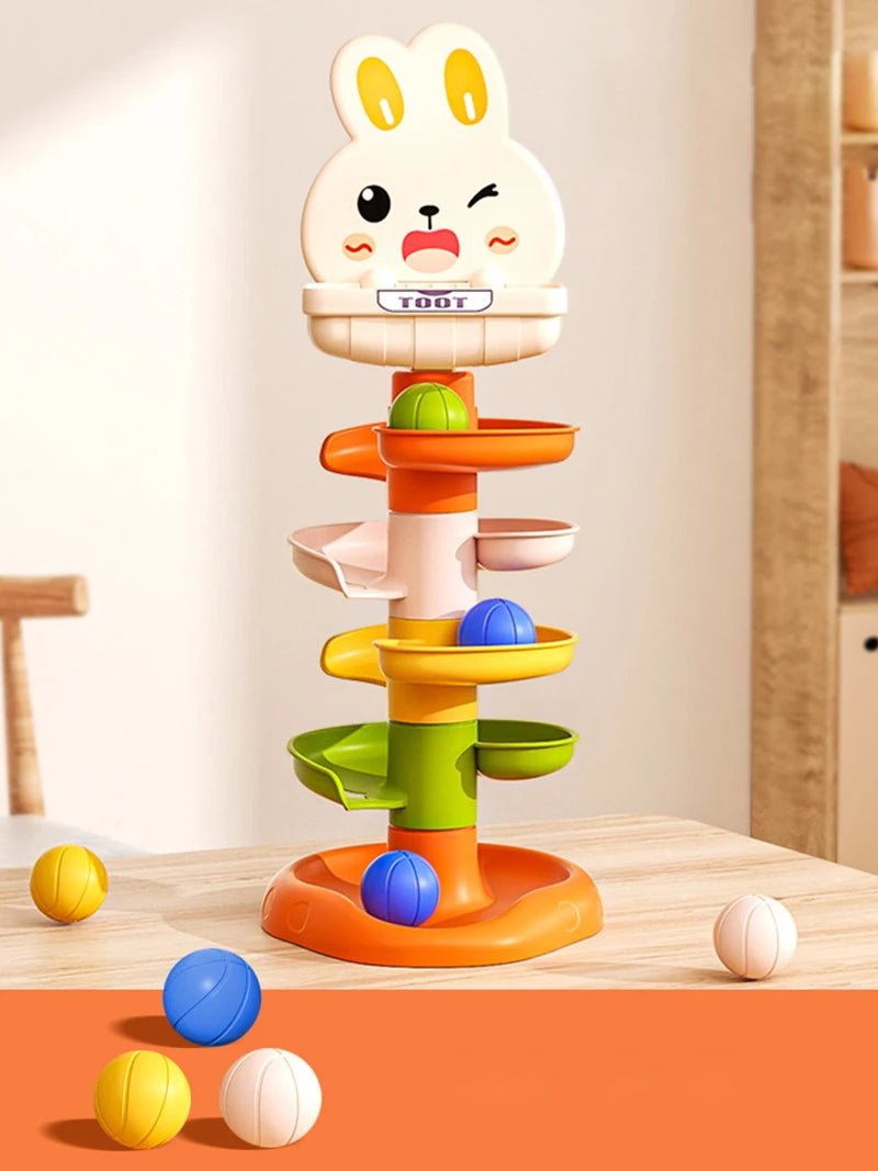 Brinquedo Montessori Torre Arco-Íris Rotativa – Empilhar e Encaixar, Jogo Educativo para Bebês e Crianças, Desenvolvimento Motor e Sensorial