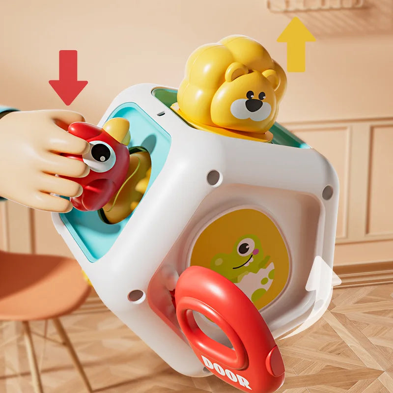Brinquedo Montessori Busy Cube – Cubo Sensorial Educativo para Bebês, Atividade de Viagem e Desenvolvimento Motor Fino