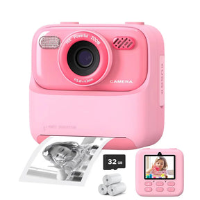 Câmera Infantil AMORUS Instantânea 1080P HD – Dual Lens, Selfie, Impressão com Papel e Cartão 32GB