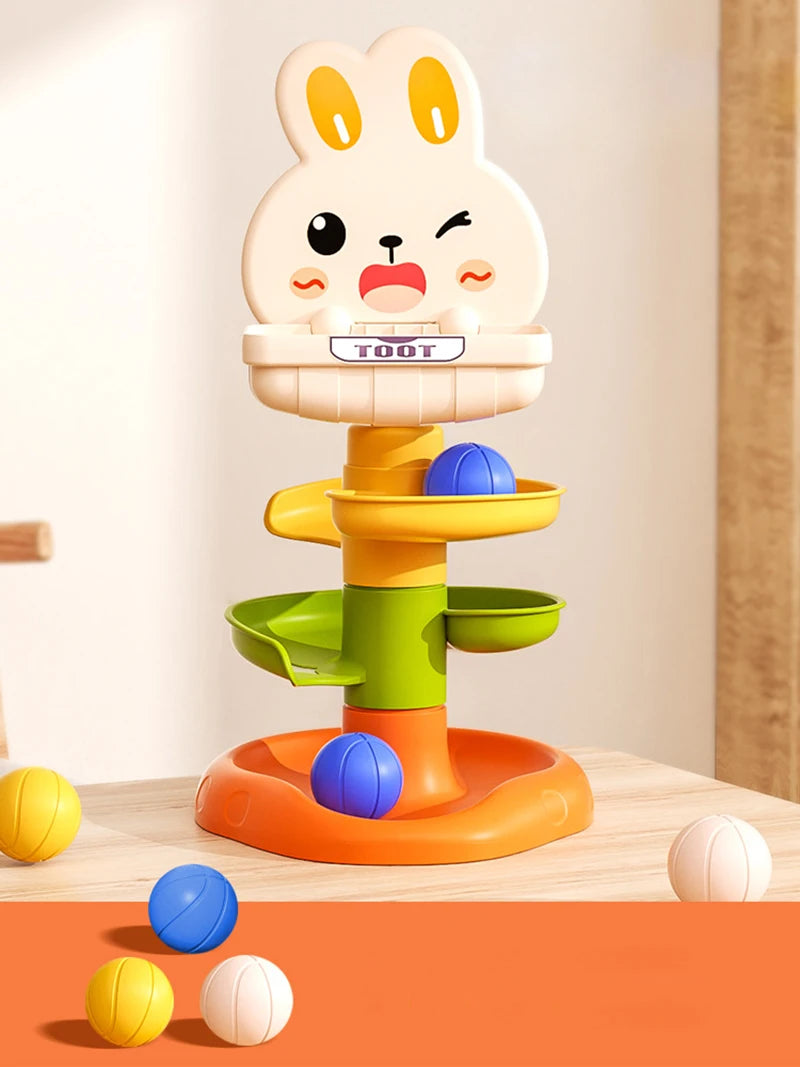 Brinquedo Montessori Torre Arco-Íris Rotativa – Empilhar e Encaixar, Jogo Educativo para Bebês e Crianças, Desenvolvimento Motor e Sensorial