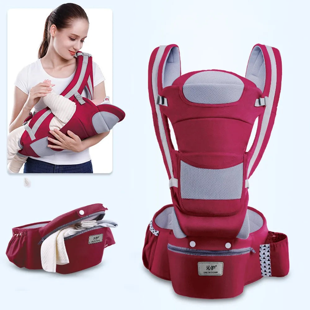 Canguru Ergonômico para Bebê com Assento Hipseat – Mochila Porta-Bebê Frente e Costas para Recém-Nascidos