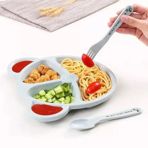 Kit Alimentação Infantil 3 Peças – Tigela Cartoon de Urso com Colher e Garfo, Jogo de Comida para Bebês e Crianças
