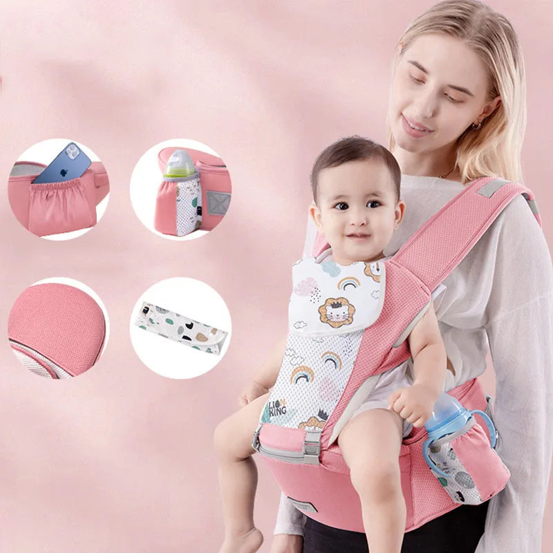 Canguru Ergonômico para Bebê com Assento Hipseat – Mochila Porta-Bebê Frente e Costas para Recém-Nascidos