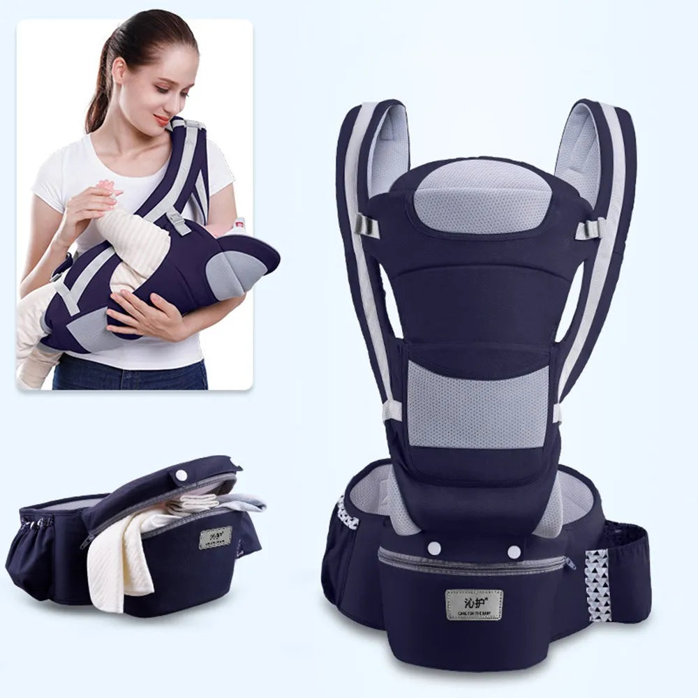 Canguru Ergonômico para Bebê com Assento Hipseat – Mochila Porta-Bebê Frente e Costas para Recém-Nascidos
