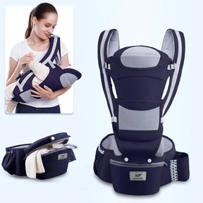 Canguru Ergonômico para Bebê com Assento Hipseat – Mochila Porta-Bebê Frente e Costas para Recém-Nascidos