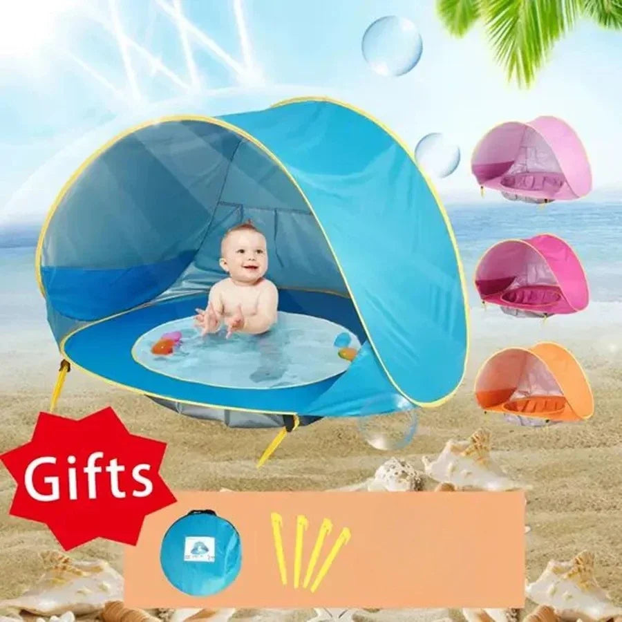 Tenda de Praia para Bebê com Proteção Solar UPF 50+ – Mini Piscina, À Prova d’Água, Ideal para Praia, Camping e Áreas Externas