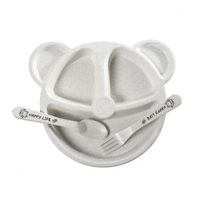 Kit Alimentação Infantil 3 Peças – Tigela Cartoon de Urso com Colher e Garfo, Jogo de Comida para Bebês e Crianças